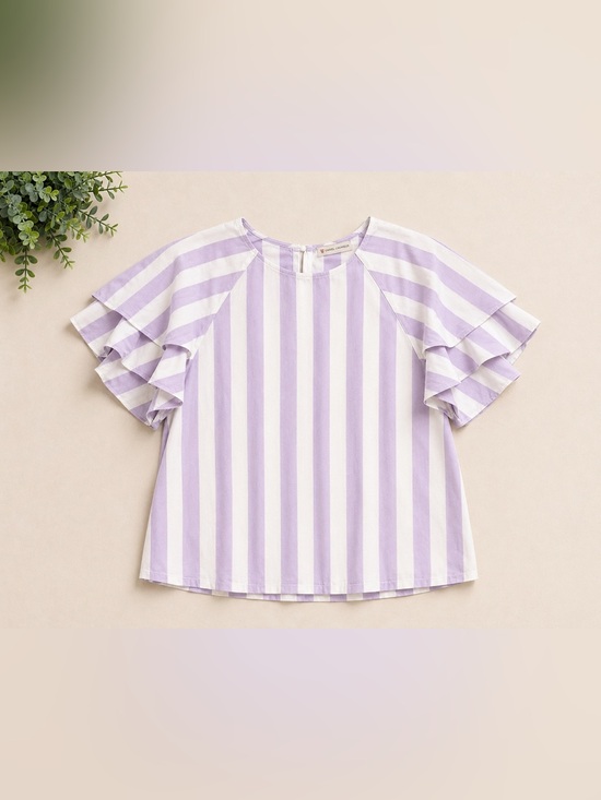 Daniel Cremieux Tops - Cremieux Light Purple and White Striped Flutter Sleeve Top